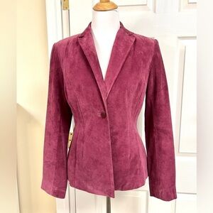 ALFANI genuine  leather burnt velvet Maroon one button Y2K Blazer pockets size M